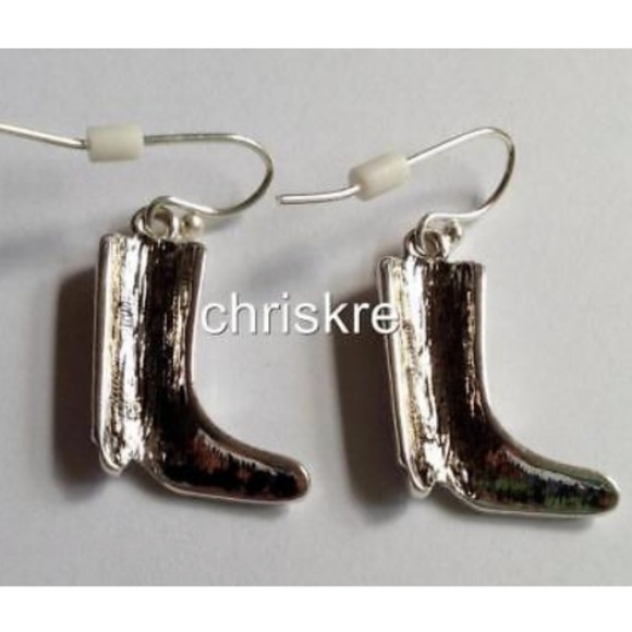 Silver Country Western Cowboy Boot Earrings - Picture 4 of 5